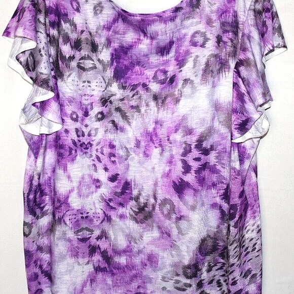 Time and Tru XXL (20) – Purple Animal Print Flutter Sleeve Top - Picture 9 of 10